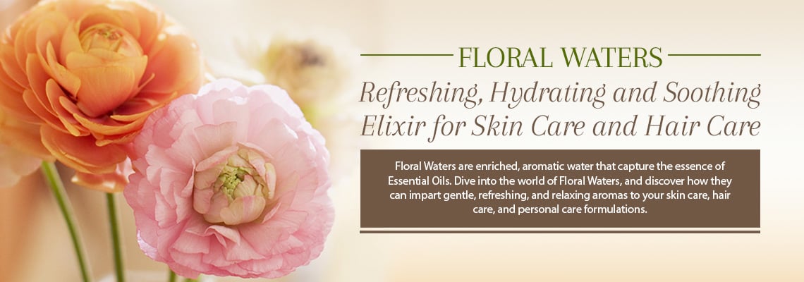 Floral Waters are enriched, aromatic water that captures the essence of Essential Oils. Discover how they can impart gentle refreshing and soothing properties to your skin care, hair care, and personal care formulations.