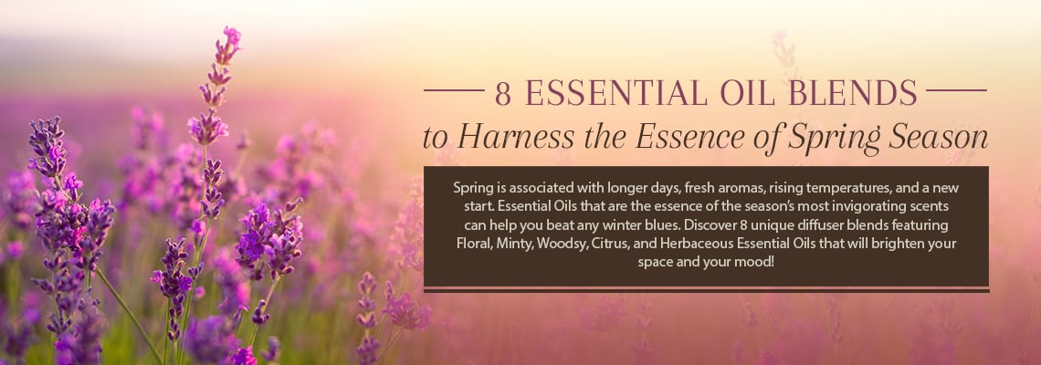 The Spring season is about fresh rainfall, the regrowth of the leaves, blooming flowers, and long sunny days. Discover 8 unique Essential Oil blends inspired by Spring, which harness the seasons’ most invigorating scents!