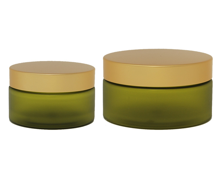 Boston Round Olive Frosted PET Jar With Gold Cap