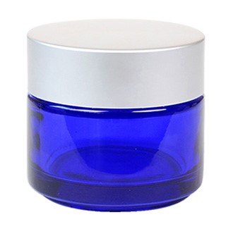 Classic Round Cobalt Blue (Silver Matte Cap) Glass Jar