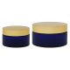 Boston Round Blue Frosted PET Jar With Gold Cap